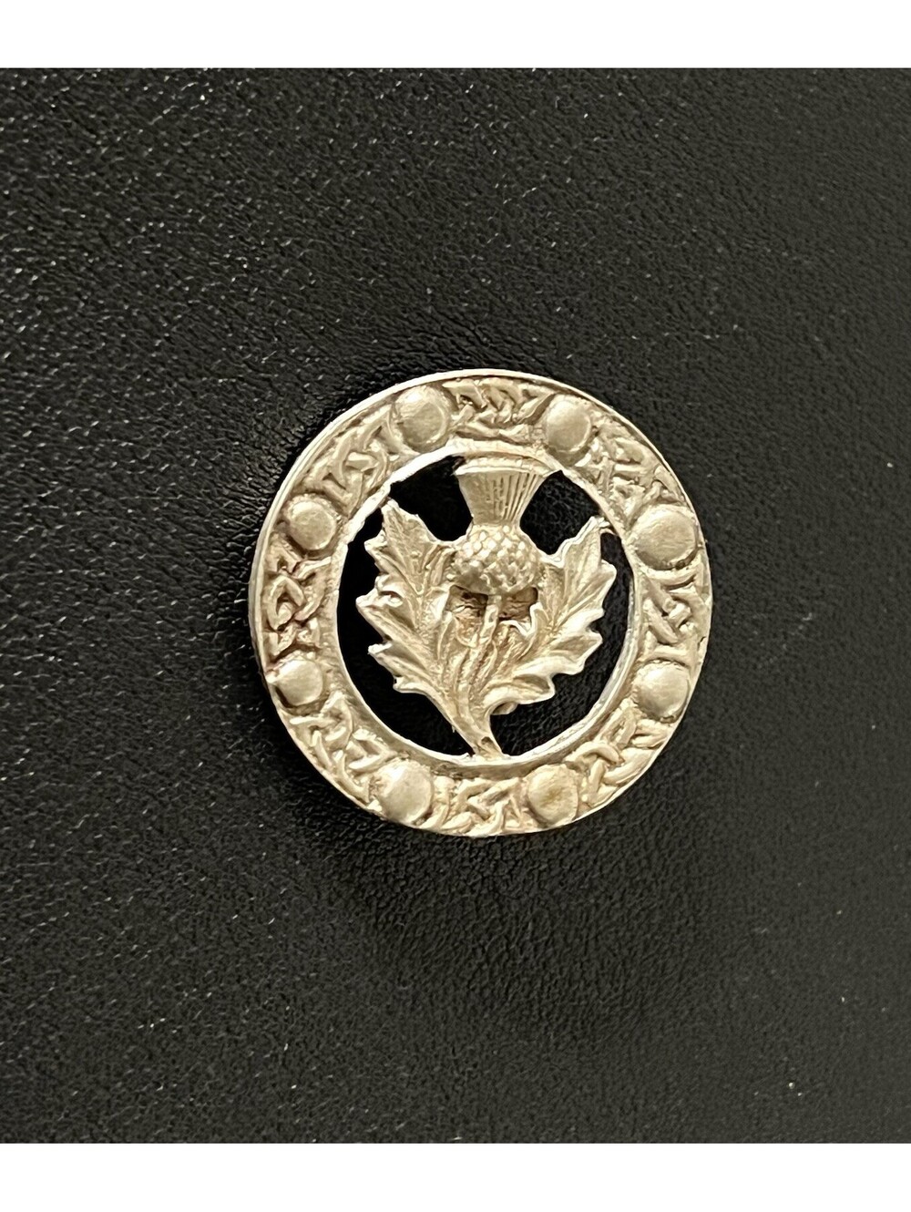 VTG Pewter? Silver Tone Scottish Scotland Thistle Round Celtic Pin Brooch